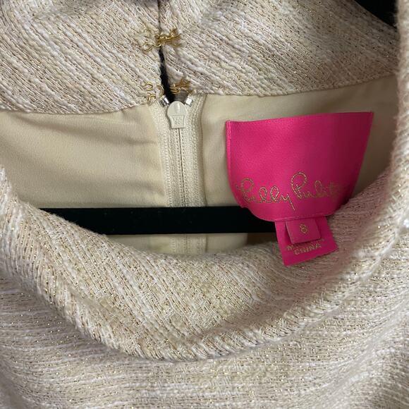 Lilly Pulitzer Portia Boucle Gold Metallic Pearl Beaded Dress Womens 8 AS IS - Picture 6 of 10